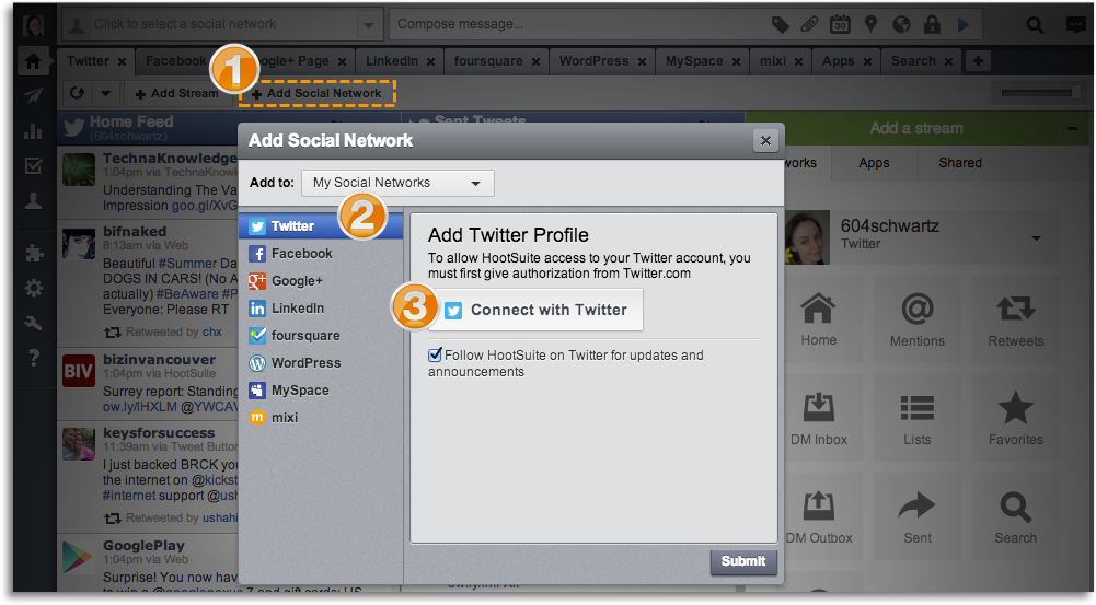 Add your social networks to Hootsuite